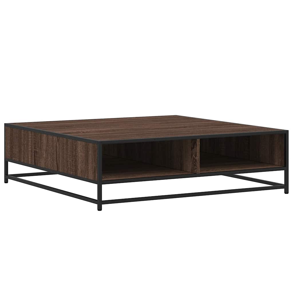 barna tölgy szerelt fa és fém dohányzóasztal 100 x 100 x 30 cm