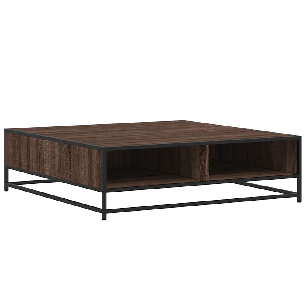 barna tölgy szerelt fa és fém dohányzóasztal 100 x 100 x 30 cm