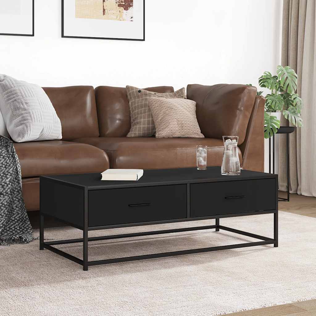 fekete szerelt fa és fém dohányzóasztal 100 x 50 x 35 cm