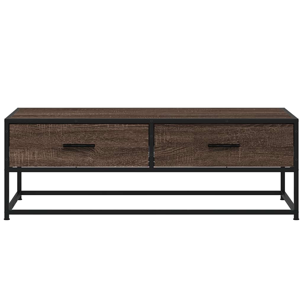 barna tölgy színű szerelt fa és fém dohányzóasztal 100x50x35 cm