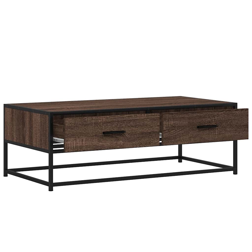 barna tölgy színű szerelt fa és fém dohányzóasztal 100x50x35 cm