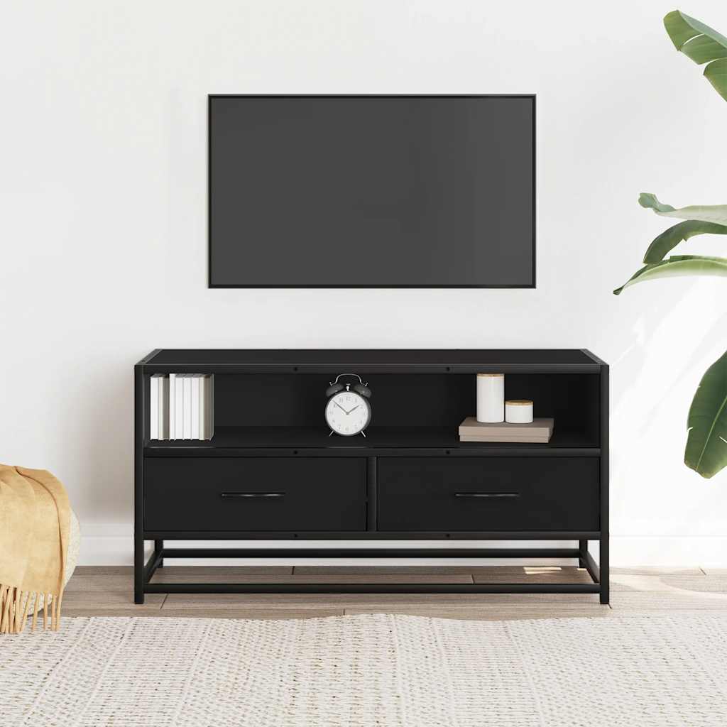 fekete szerelt fa és fém TV-szekrény 80x34,5x40 cm