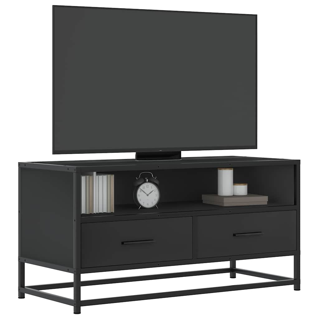 fekete szerelt fa és fém TV-szekrény 80x34,5x40 cm