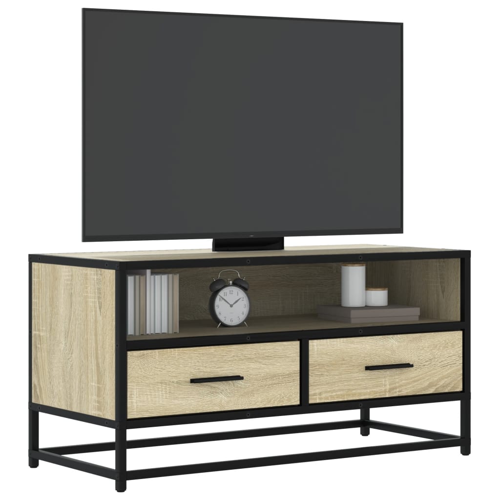 sonoma tölgyszínű szerelt fa és fém TV-szekrény 80x34,5x40 cm