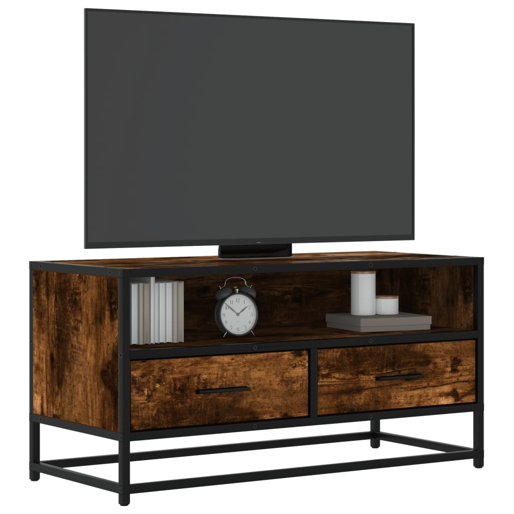 füstös tölgy színű szerelt fa és fém TV-szekrény 80x34,5x40 cm