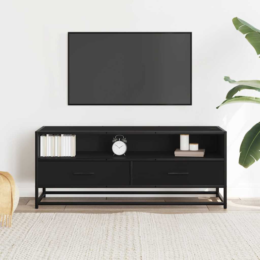 fekete szerelt fa és fém TV-szekrény 100x34,5x40 cm