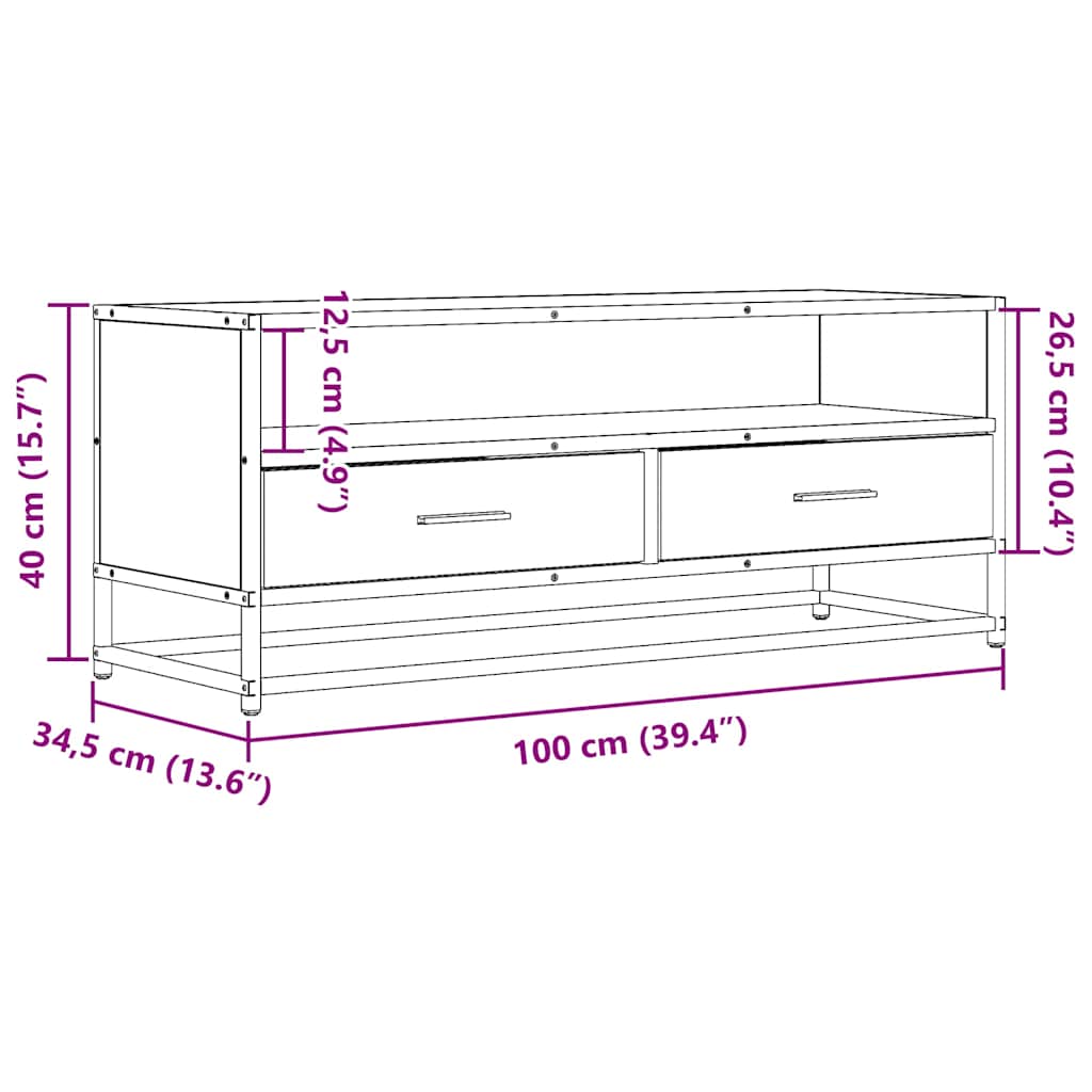 fekete szerelt fa és fém TV-szekrény 100x34,5x40 cm