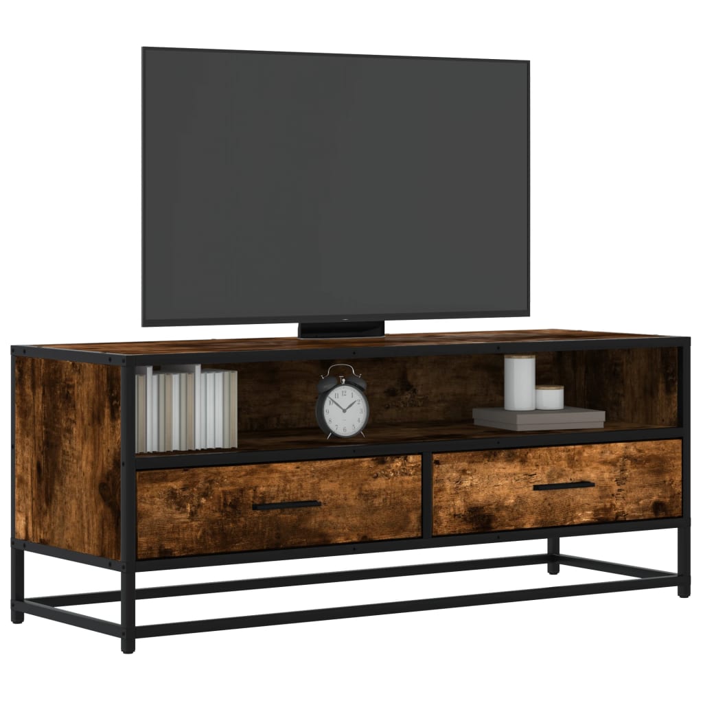 füstös tölgy színű szerelt fa és fém TV-szekrény 100x34,5x40 cm