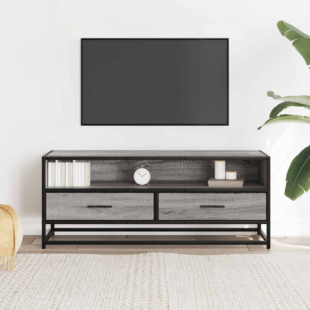 szürke sonoma színű szerelt fa és fém TV-szekrény 100x34,5x40cm