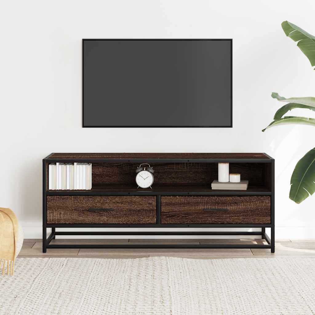 barna tölgy színű szerelt fa és fém TV-szekrény 100x34,5x40 cm