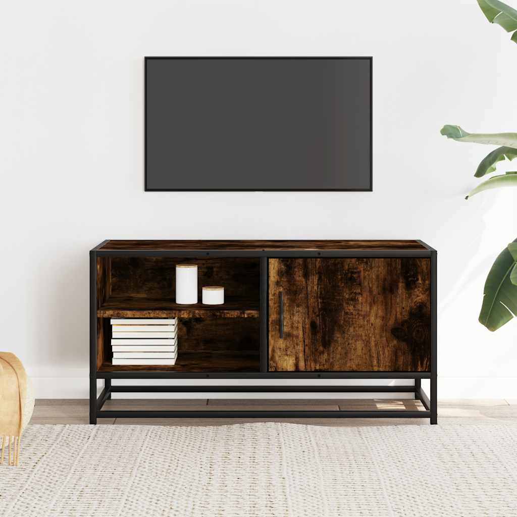 füstös tölgy színű szerelt fa és fém TV-szekrény 80x34,5x40 cm