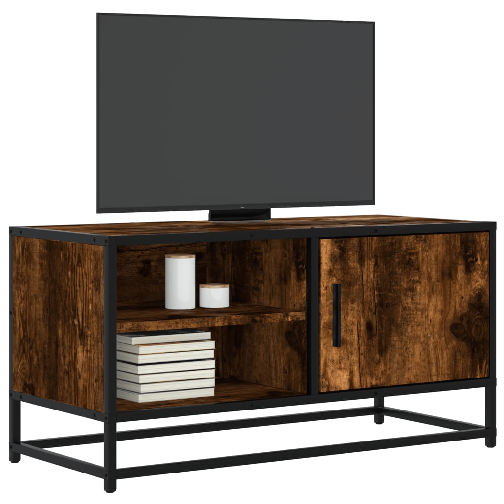 füstös tölgy színű szerelt fa és fém TV-szekrény 80x34,5x40 cm