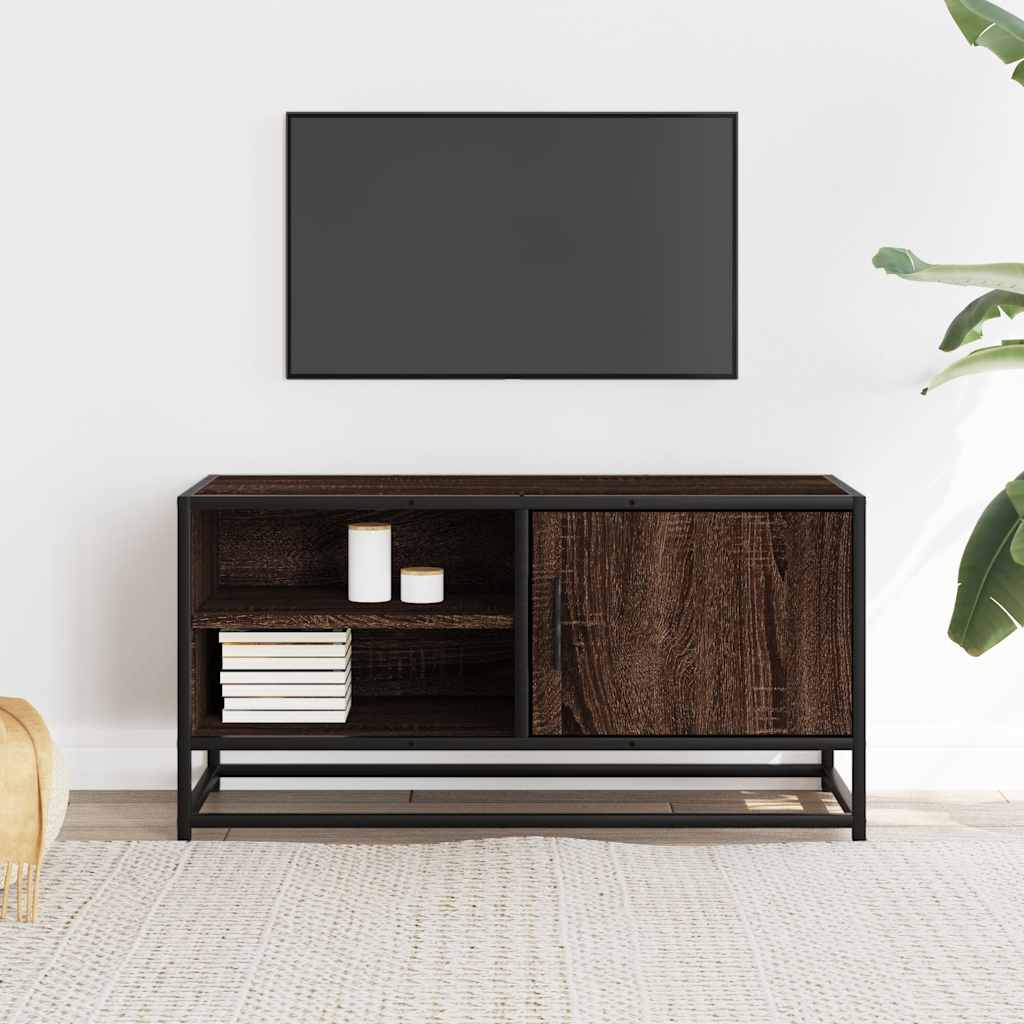 barna tölgy színű szerelt fa és fém TV-szekrény 80x34,5x40 cm