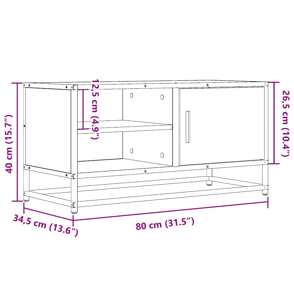 barna tölgy színű szerelt fa és fém TV-szekrény 80x34,5x40 cm