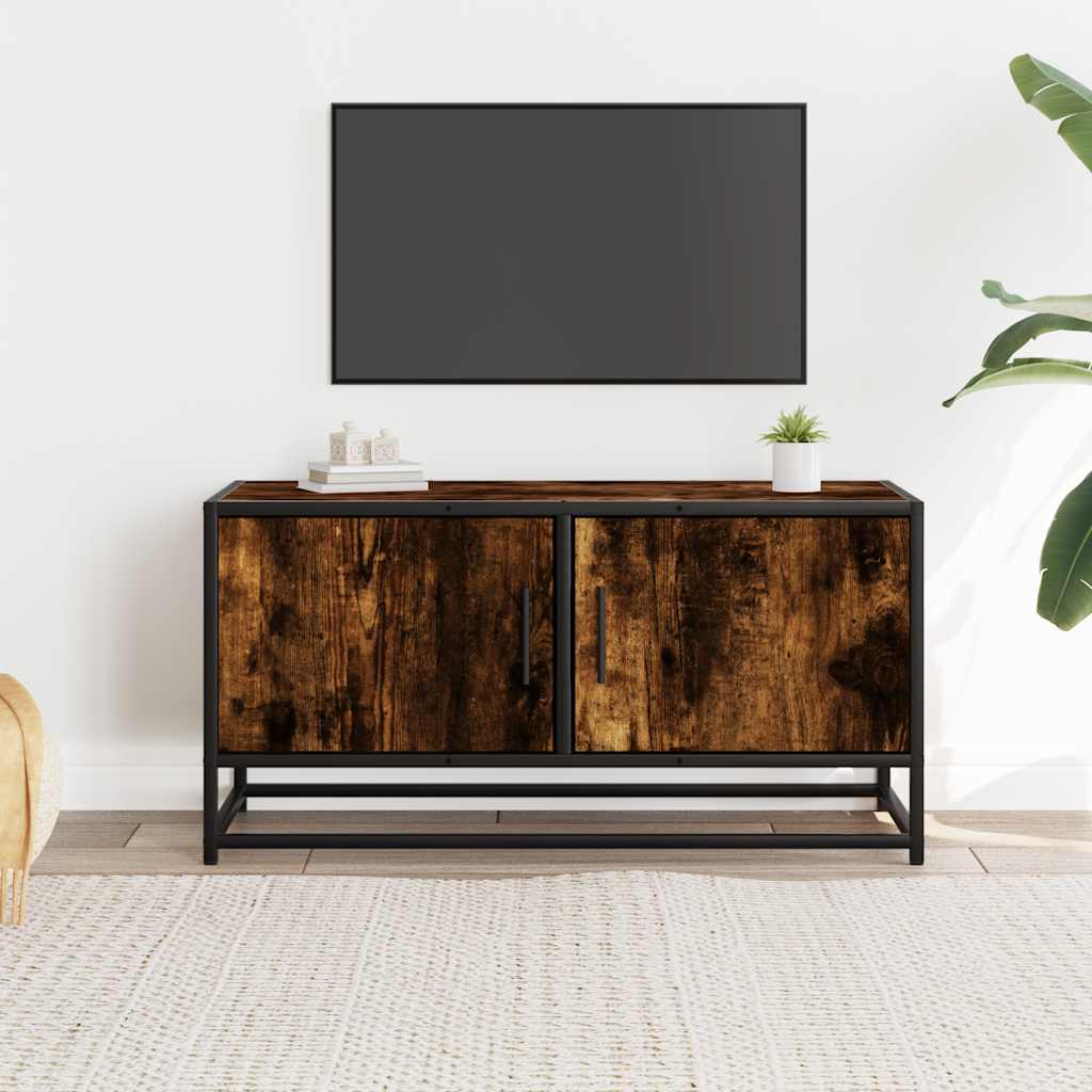 füstös tölgy színű szerelt fa és fém TV-szekrény 80x34,5x40 cm