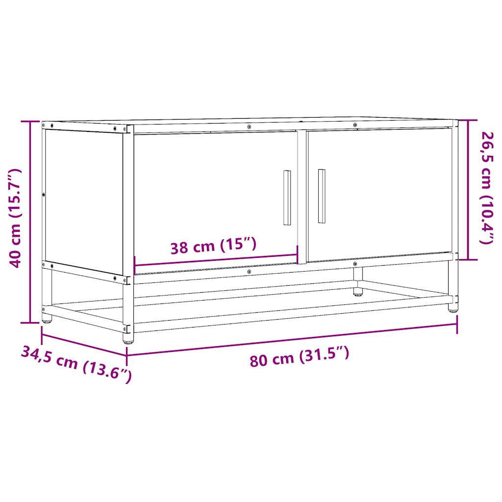 füstös tölgy színű szerelt fa és fém TV-szekrény 80x34,5x40 cm