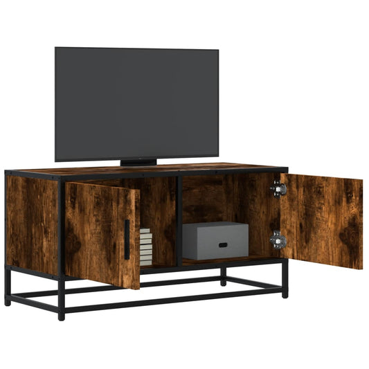 füstös tölgy színű szerelt fa és fém TV-szekrény 80x34,5x40 cm