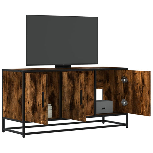 füstös tölgy színű szerelt fa és fém TV-szekrény 100x35x50 cm