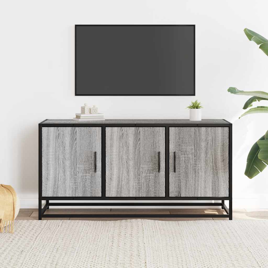 szürke sonoma színű szerelt fa és fém TV-szekrény 100x35x50 cm