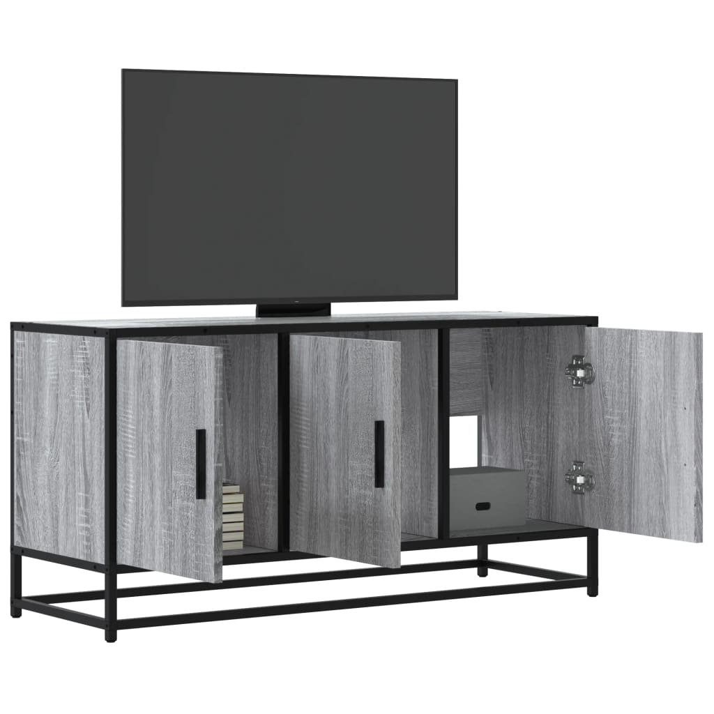 szürke sonoma színű szerelt fa és fém TV-szekrény 100x35x50 cm