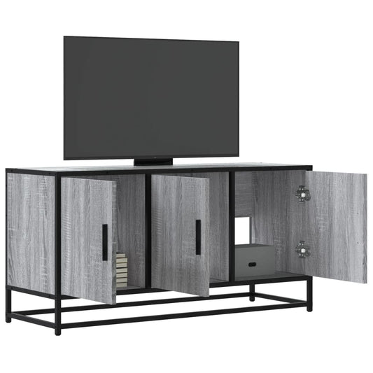szürke sonoma színű szerelt fa és fém TV-szekrény 100x35x50 cm
