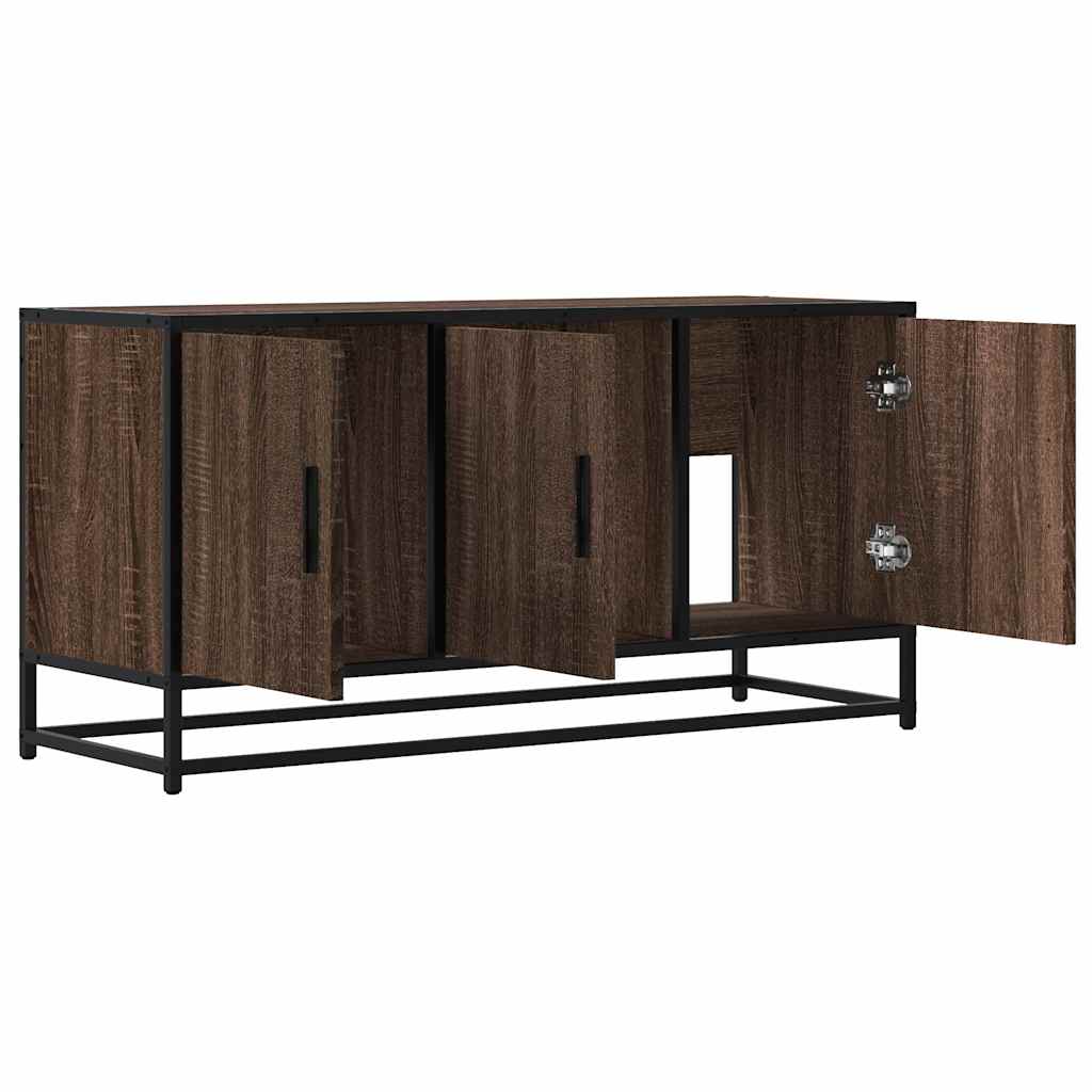 barna tölgy színű szerelt fa és fém TV-szekrény 100x35x50 cm