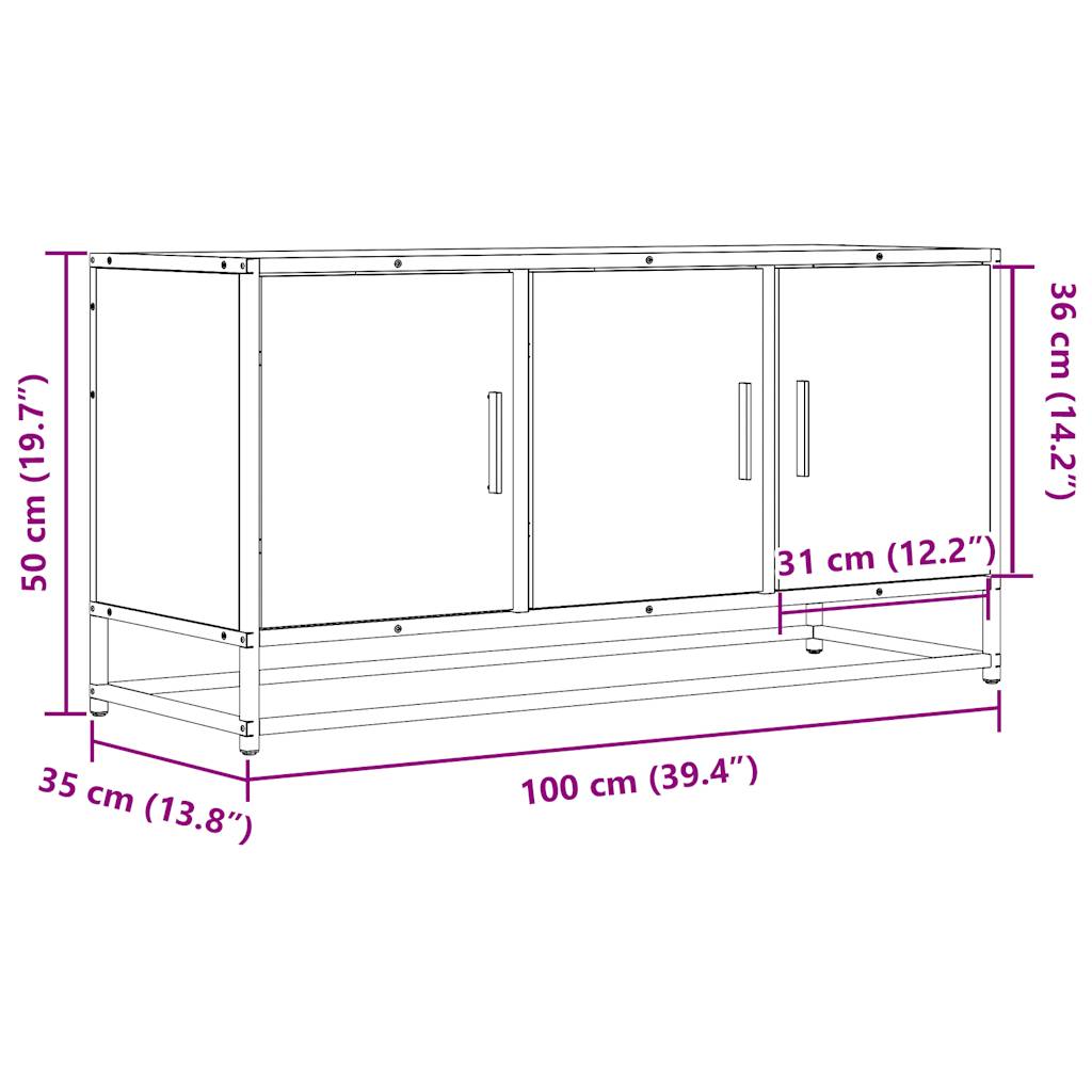barna tölgy színű szerelt fa és fém TV-szekrény 100x35x50 cm