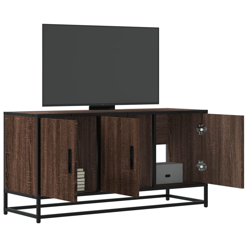 barna tölgy színű szerelt fa és fém TV-szekrény 100x35x50 cm