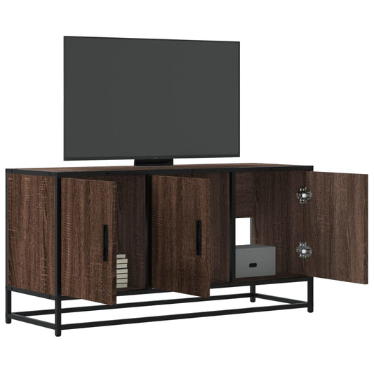barna tölgy színű szerelt fa és fém TV-szekrény 100x35x50 cm