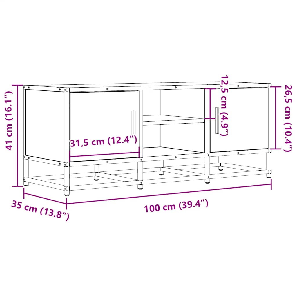 fekete szerelt fa és fém TV-szekrény 100x35x41 cm