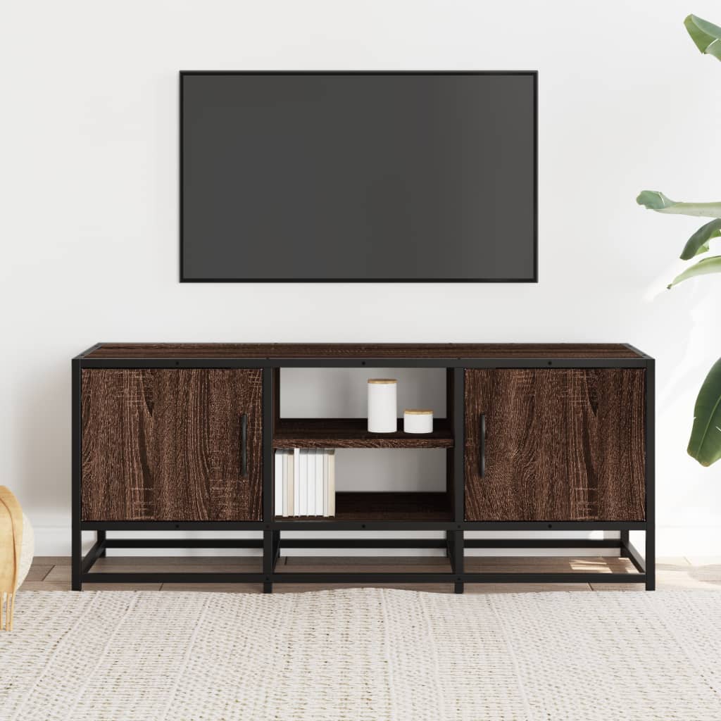 barna tölgy színű szerelt fa és fém TV-szekrény 100x35x41 cm