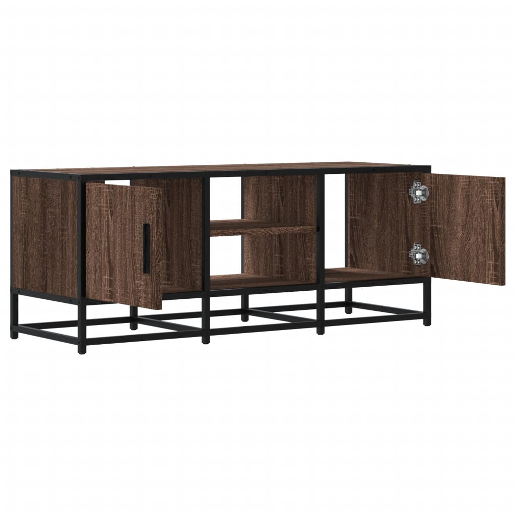 barna tölgy színű szerelt fa és fém TV-szekrény 100x35x41 cm