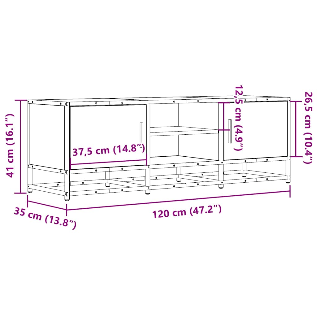 szürke sonoma színű szerelt fa és fém TV-szekrény 120x35x41 cm
