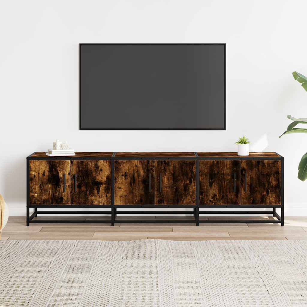 füstös tölgy színű szerelt fa és fém TV-szekrény 150x35x41 cm