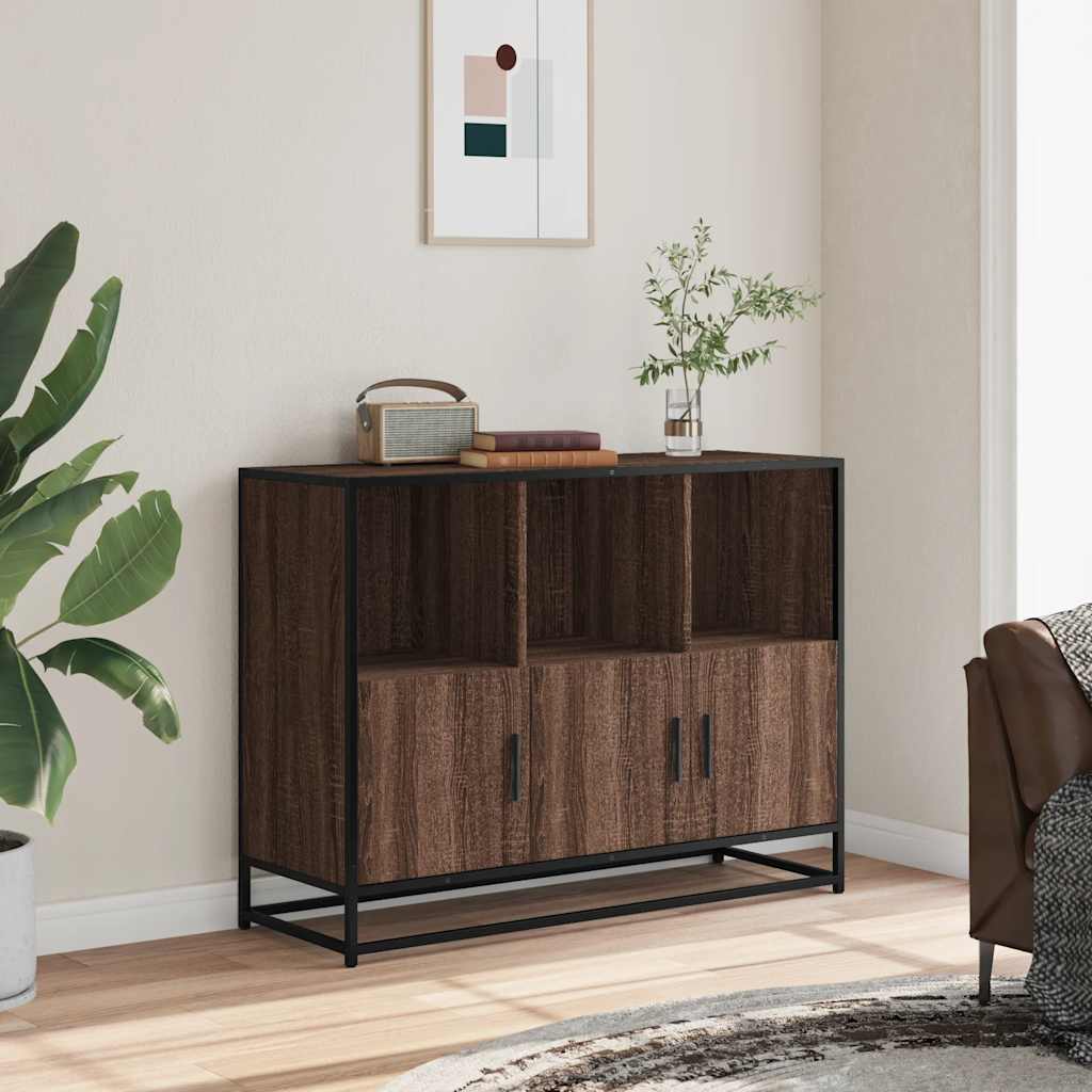 barna tölgyszínű szerelt fa tálalószekrény 100x35x76 cm