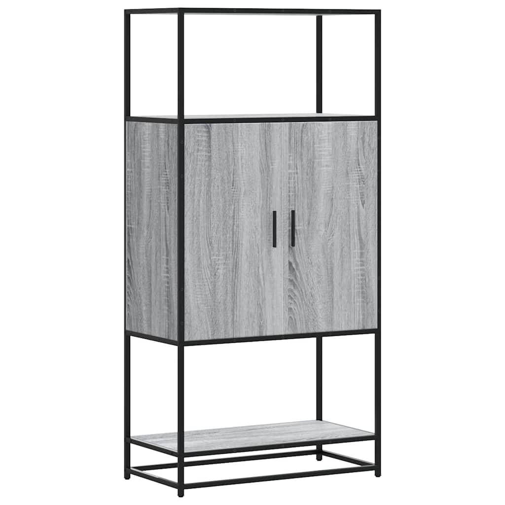 Highboard szürke sonoma 68x35x139 cm gépelt fa és fém