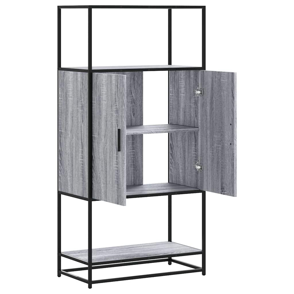 Highboard szürke sonoma 68x35x139 cm gépelt fa és fém