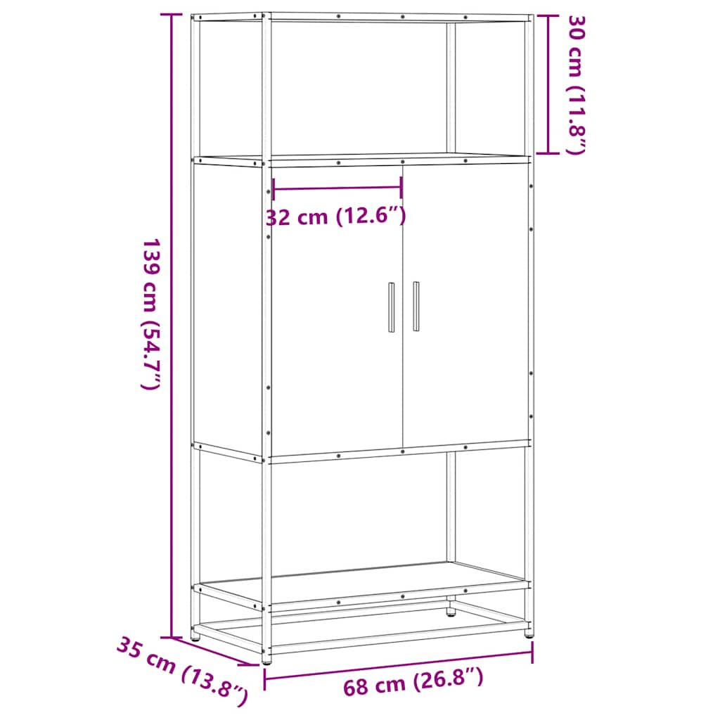 Highboard szürke sonoma 68x35x139 cm gépelt fa és fém