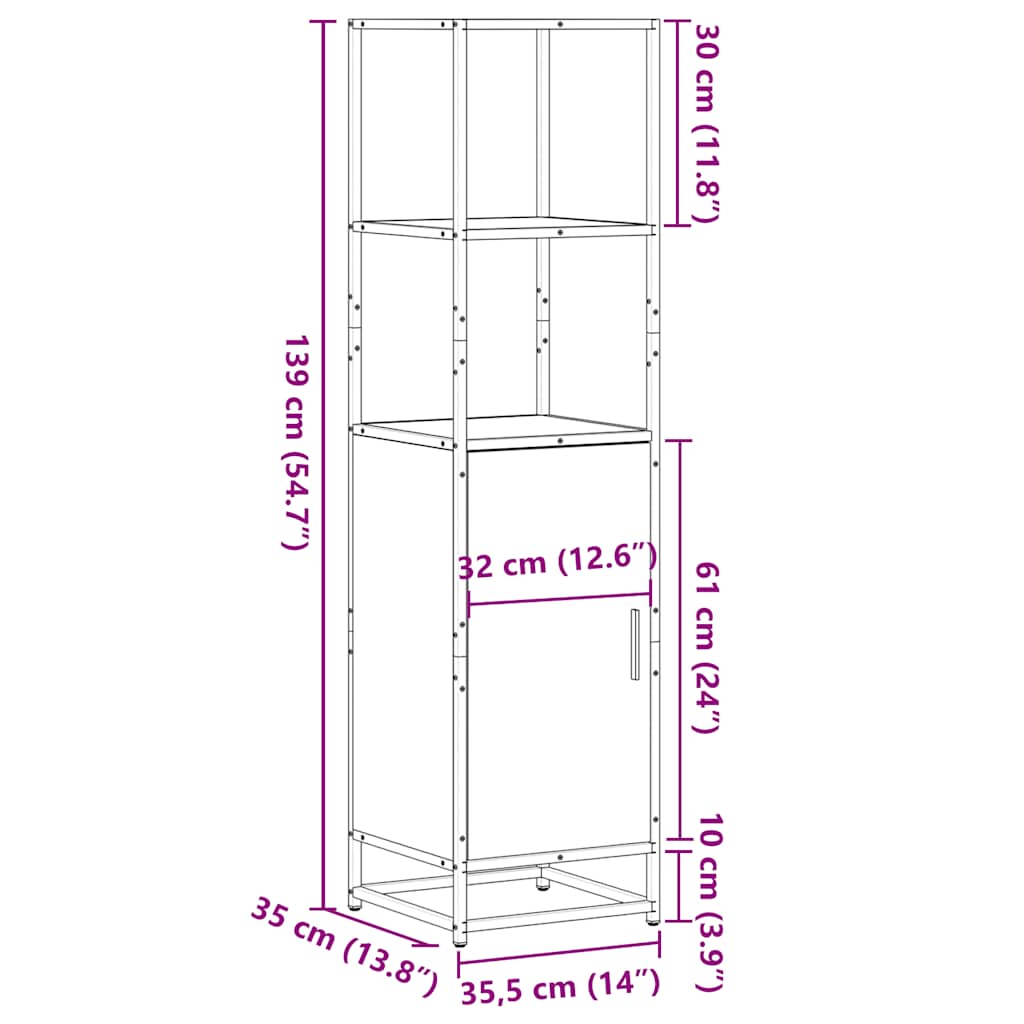 Highboard sonoma tölgy 35,5x35x139 cm gépelt fa és fém