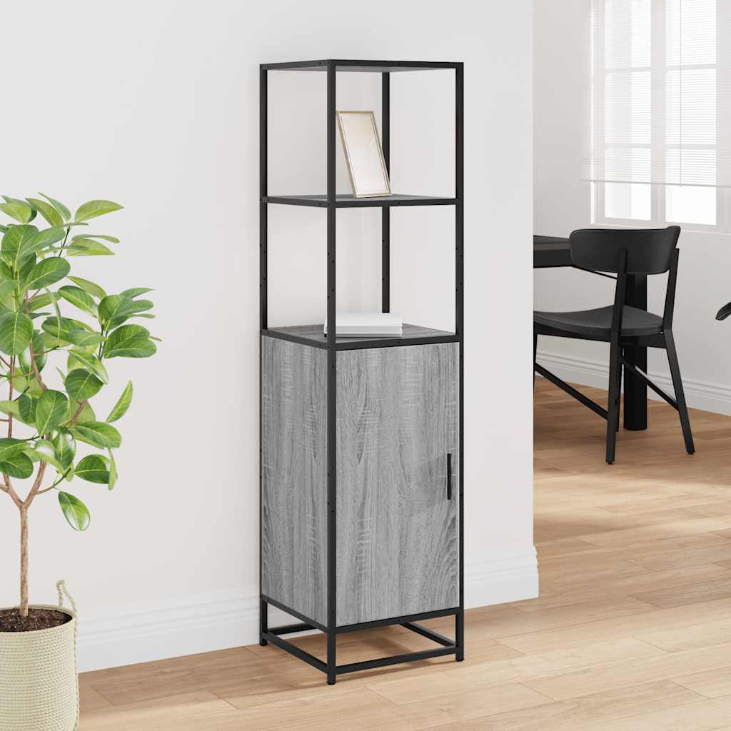 Highboard szürke sonoma 35,5x35x139 cm gépelt fa és fém