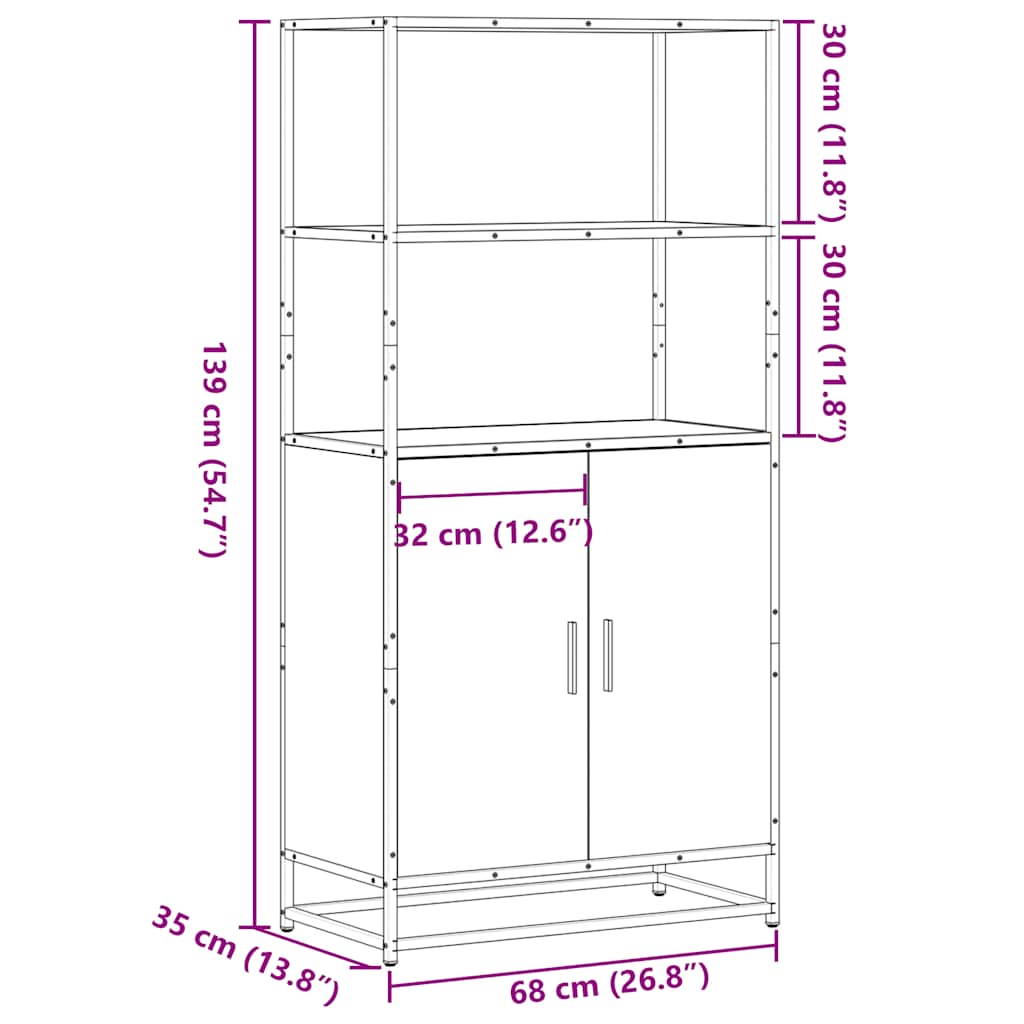 Highboard szürke sonoma 68x35x139 cm gépelt fa és fém
