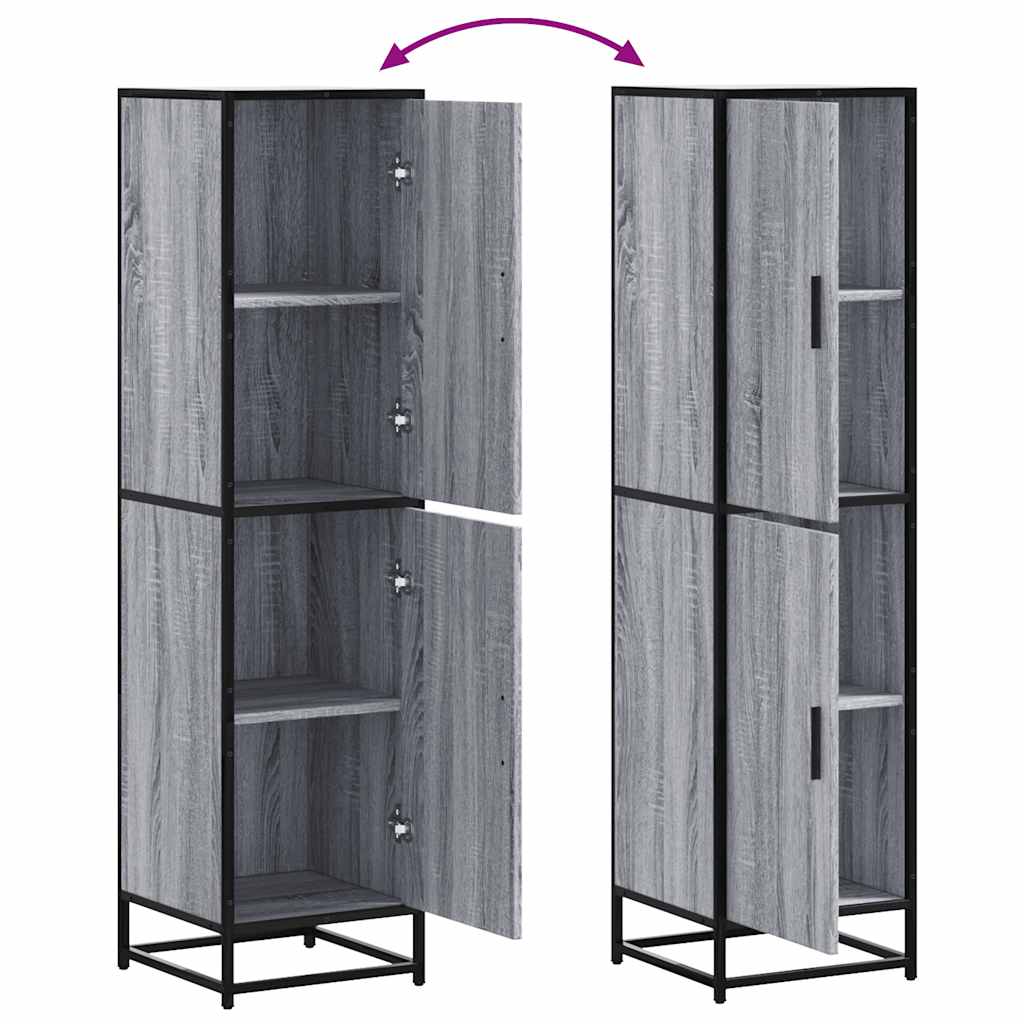 Highboard szürke sonoma 35,5x35x139 cm gépelt fa és fém