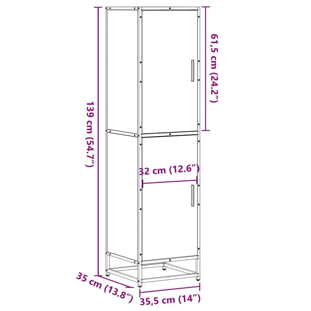 Highboard szürke sonoma 35,5x35x139 cm gépelt fa és fém
