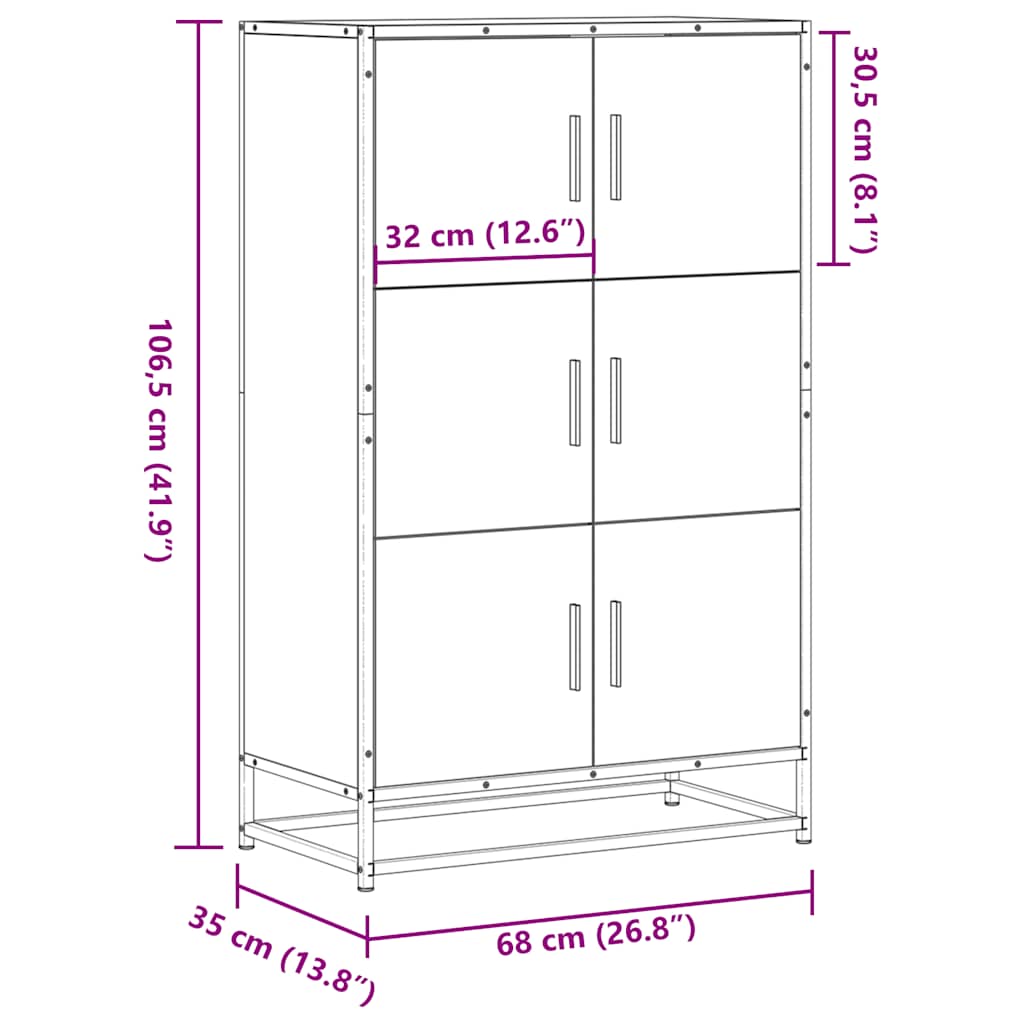 Highboard sonoma tölgy 68x35x106,5 cm gépelt fa és fém