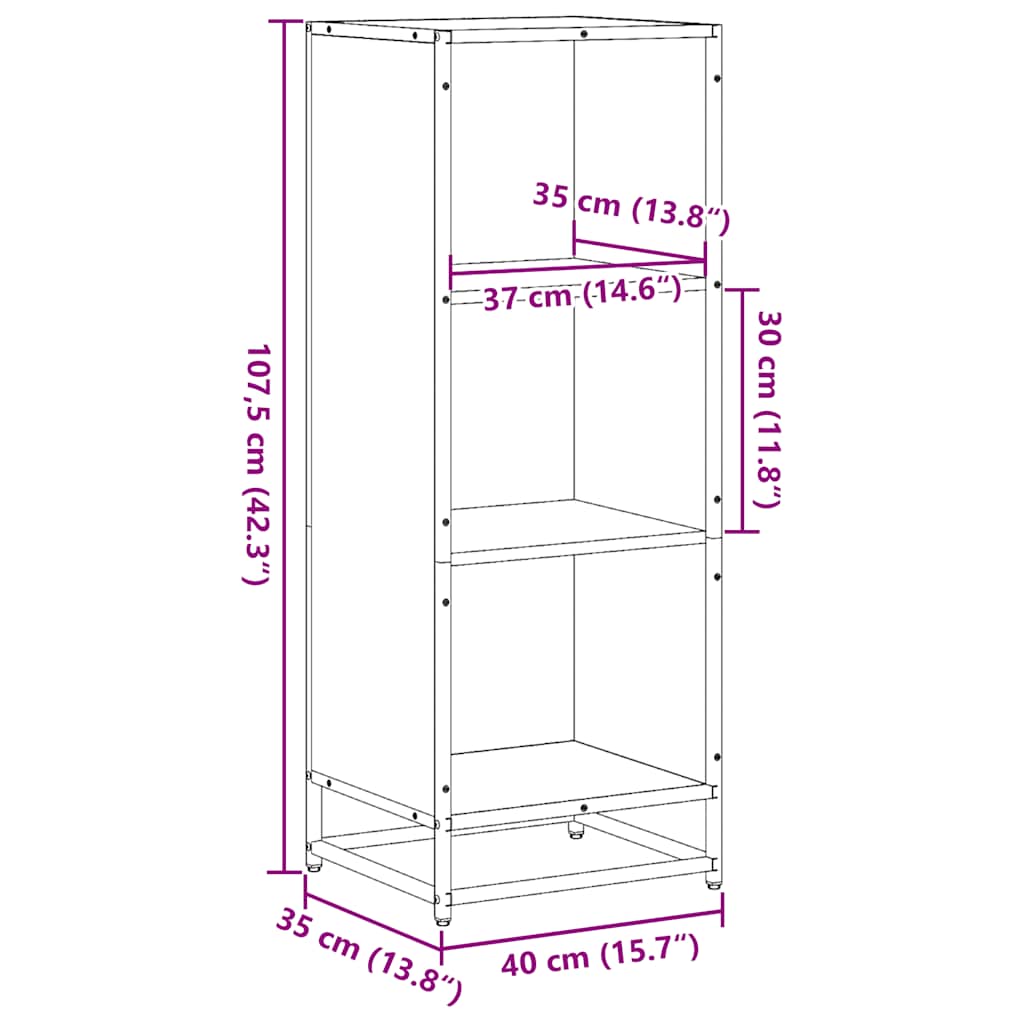 fekete forgácslap könyvszekrény 40x35x107,5 cm