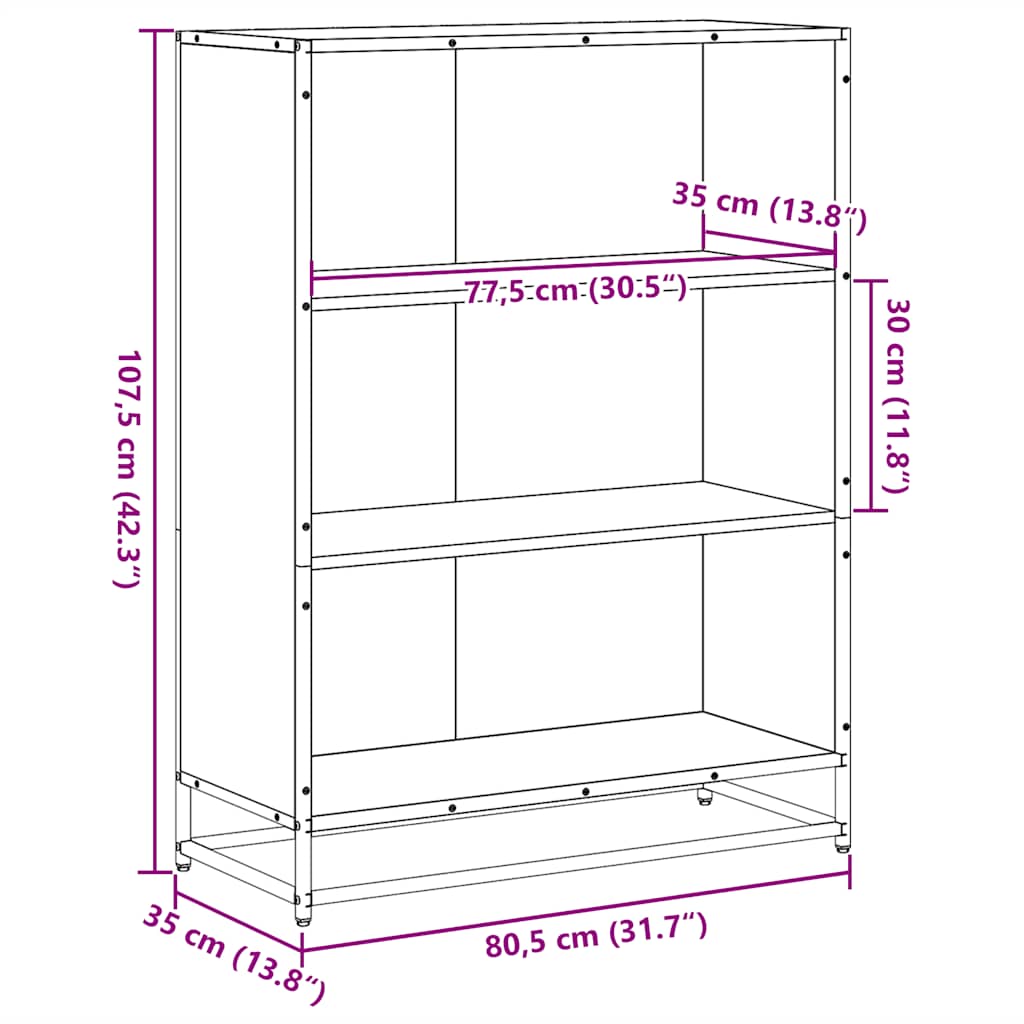 fekete szerelt fa könyvszekrény 80,5x35x107,5 cm