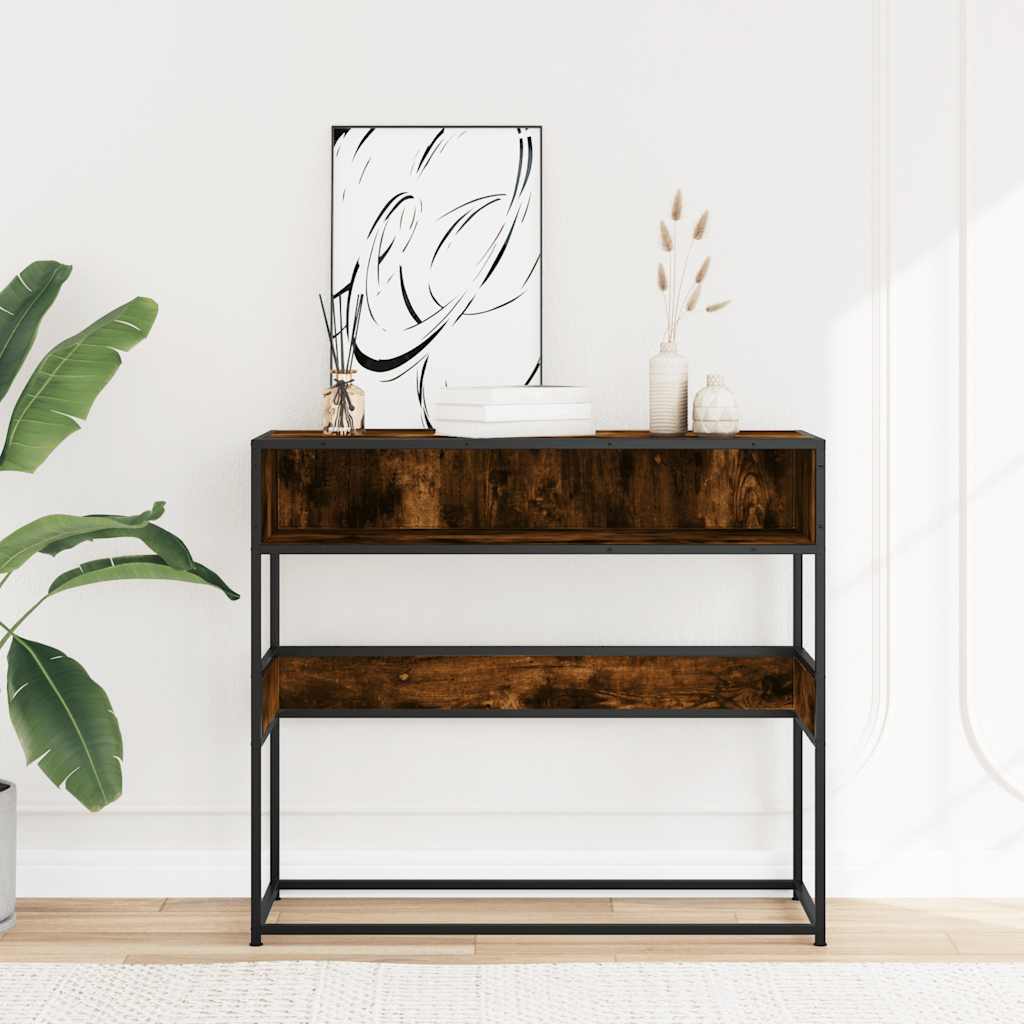 füstös tölgy színű szerelt fa tálalóasztal 90x35x80 cm