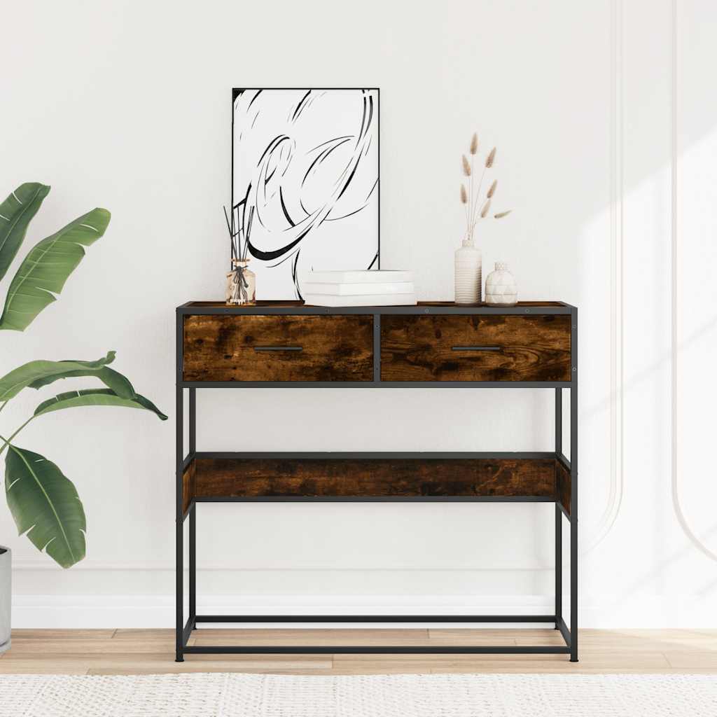 füstös tölgy színű szerelt fa tálalóasztal 90x35x80 cm
