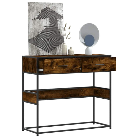 füstös tölgy színű szerelt fa tálalóasztal 90x35x80 cm
