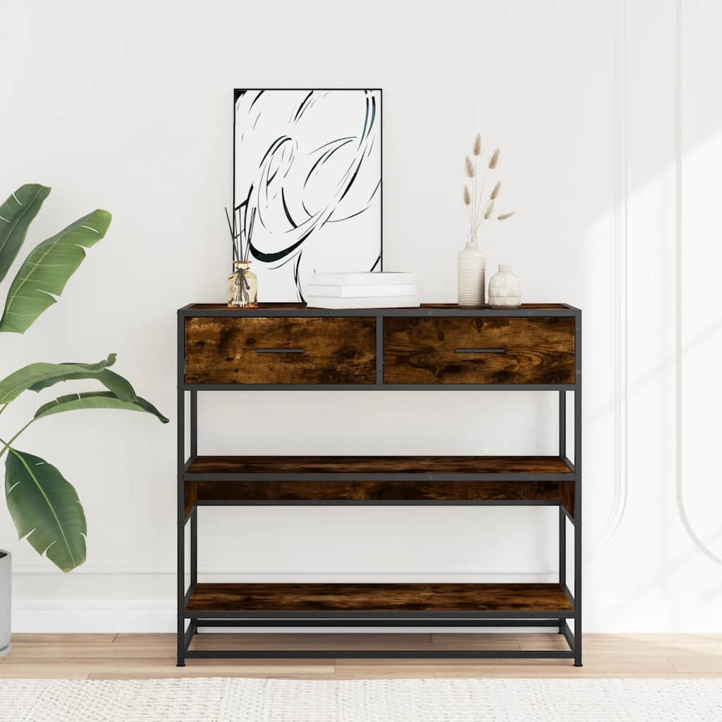 füstös tölgy színű szerelt fa tálalóasztal 90x35x80 cm